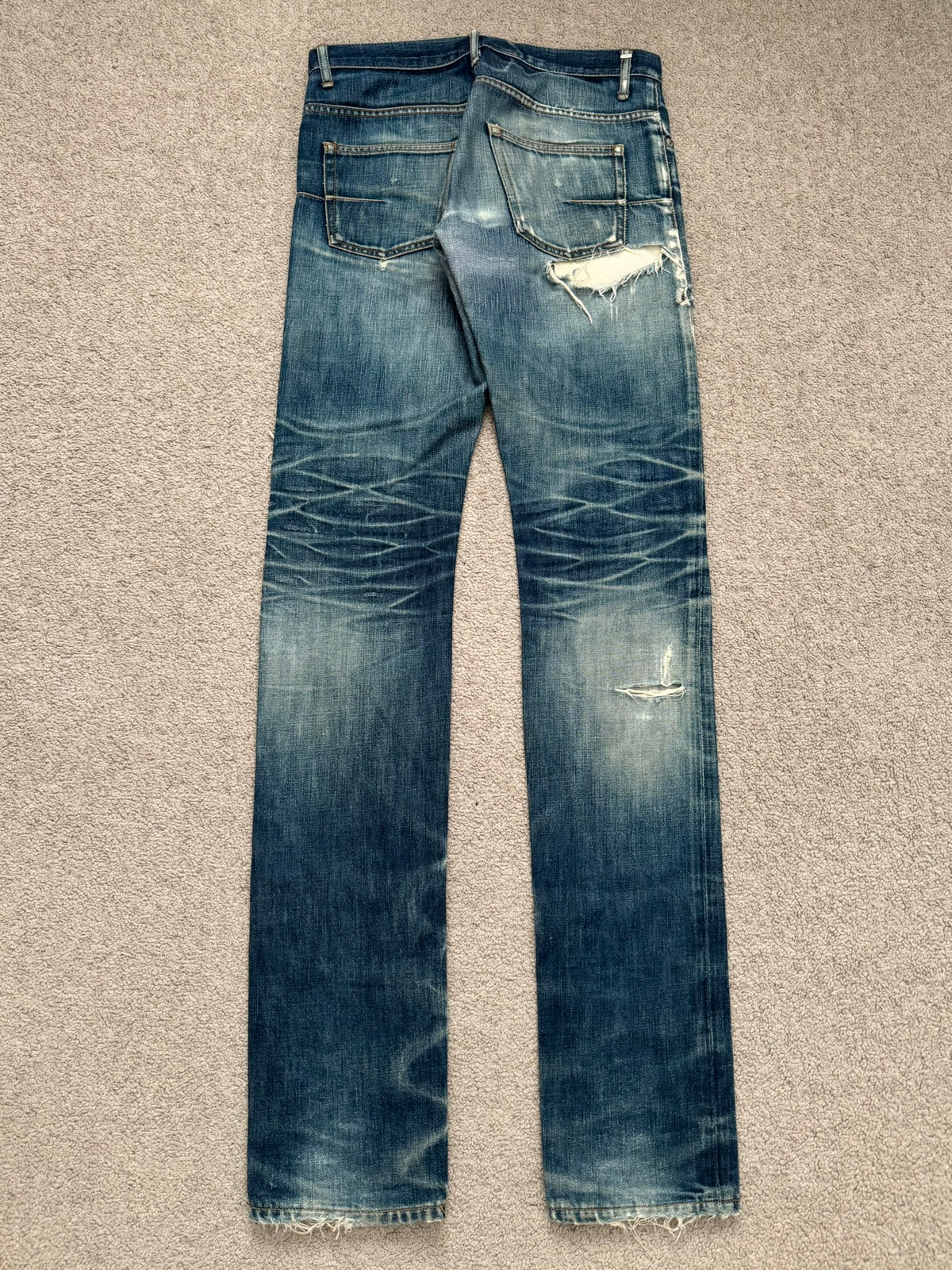 AW04 Dior Homme by Hedi Slimane Thrashed Indigo MIJ Denim Jeans
