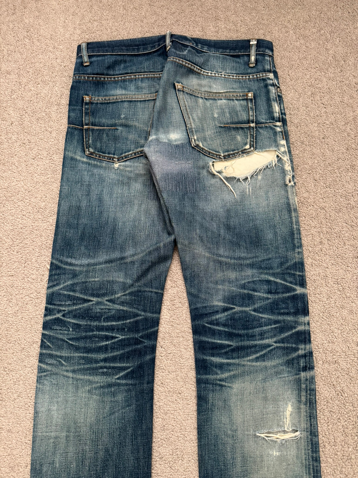 AW04 Dior Homme by Hedi Slimane Thrashed Indigo MIJ Denim Jeans