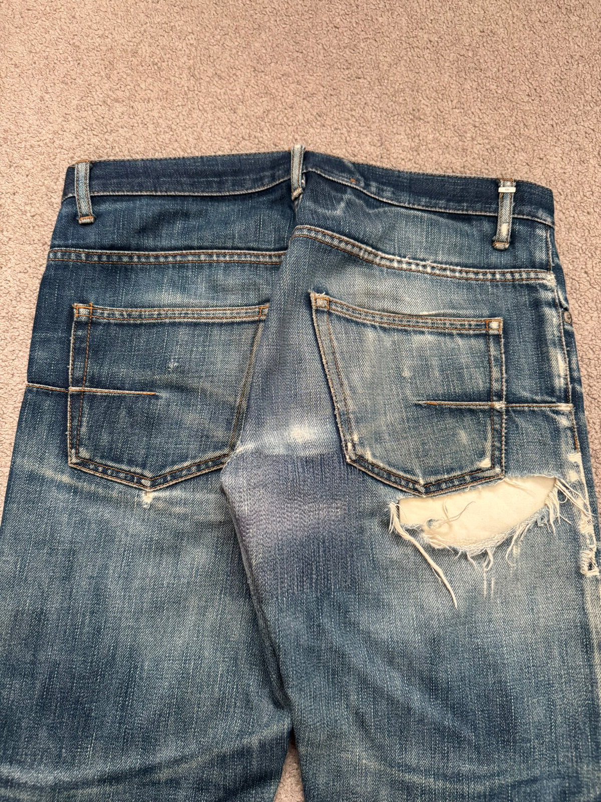 AW04 Dior Homme by Hedi Slimane Thrashed Indigo MIJ Denim Jeans