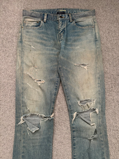 FW15 Saint Laurent by Hedi Slimane Crash Distressed D01 Denim Jeans
