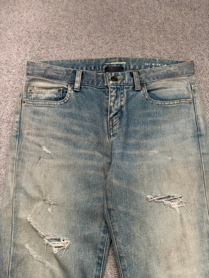 FW15 Saint Laurent by Hedi Slimane Crash Distressed D01 Denim Jeans