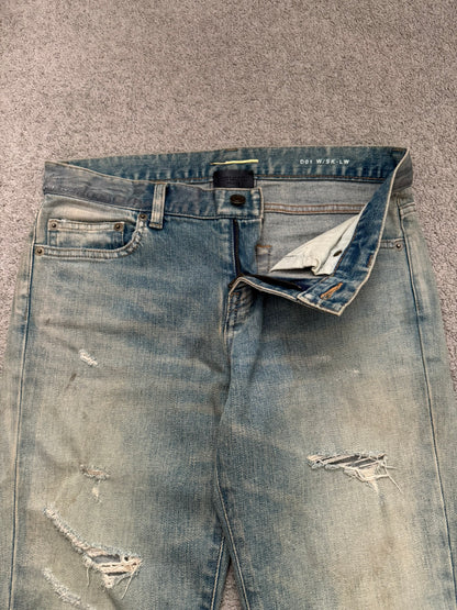 FW15 Saint Laurent by Hedi Slimane Crash Distressed D01 Denim Jeans