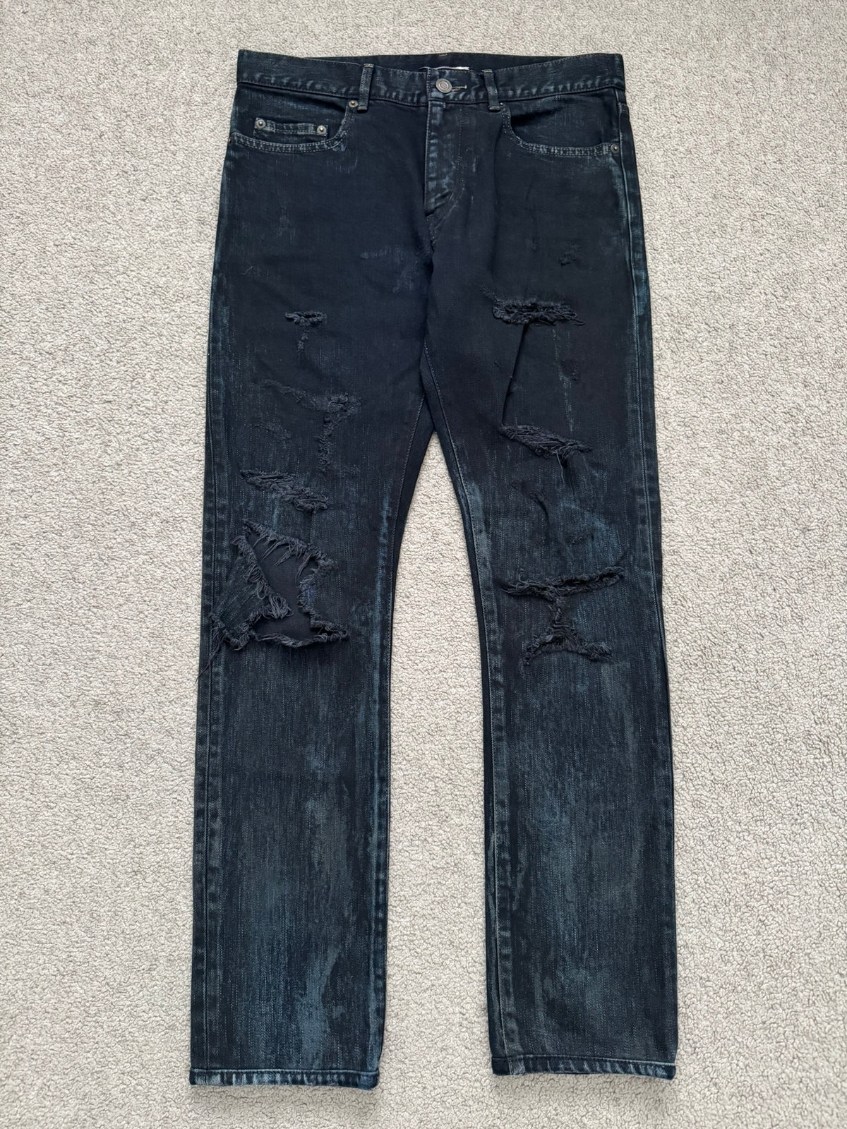 FW14 Saint Laurent by Hedi Slimane Oil Stain/Spill Crash Denim Jeans