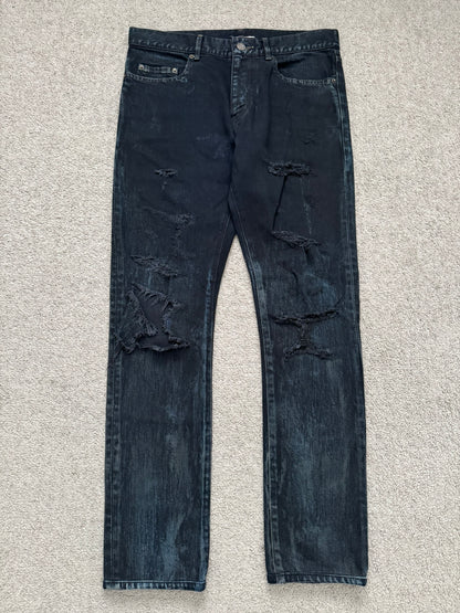 FW14 Saint Laurent by Hedi Slimane Oil Stain/Spill Crash Denim Jeans