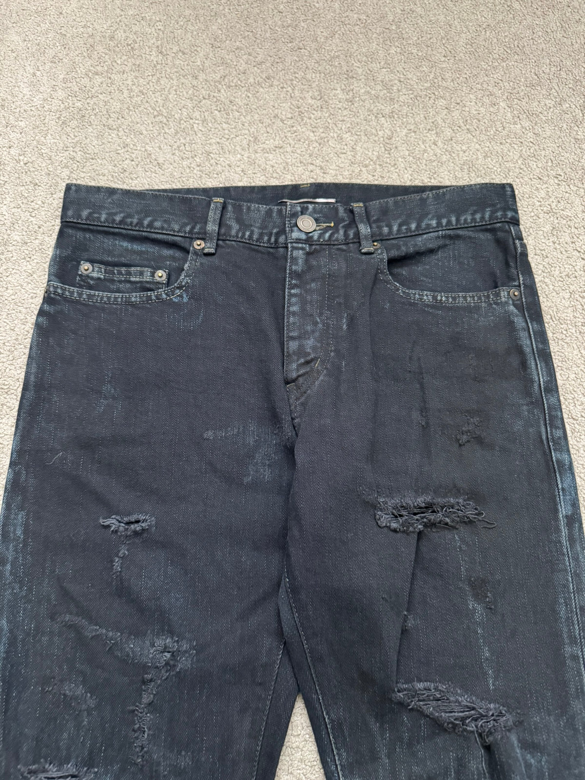FW14 Saint Laurent by Hedi Slimane Oil Stain/Spill Crash Denim Jeans