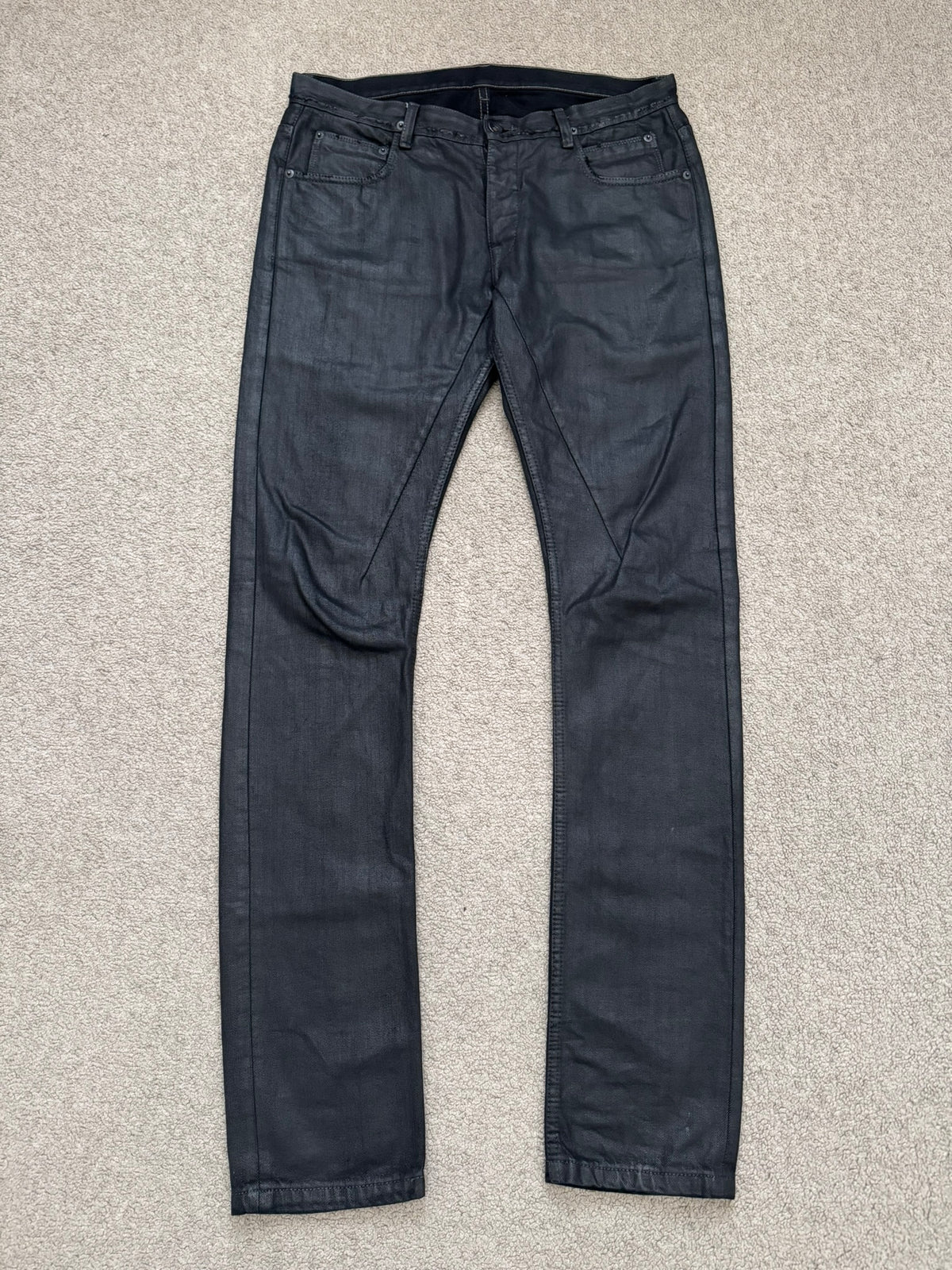 SS13 Rick Owens DRKSHDW Black Waxed Detroit Cut Denim Jeans