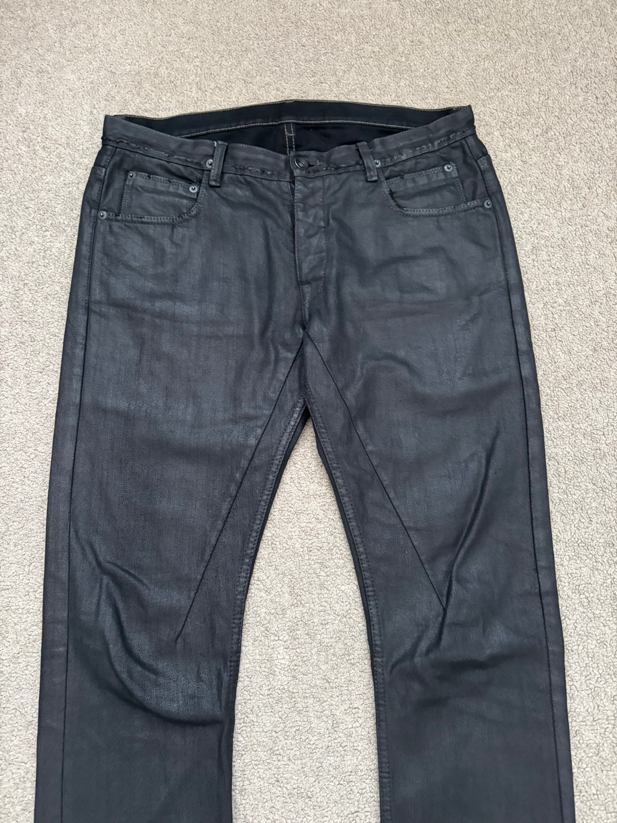 SS13 Rick Owens DRKSHDW Black Waxed Detroit Cut Denim Jeans