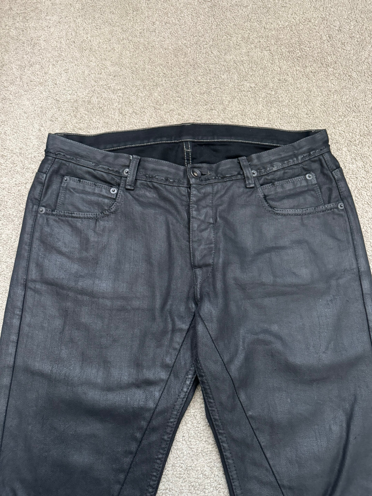 SS13 Rick Owens DRKSHDW Black Waxed Detroit Cut Denim Jeans