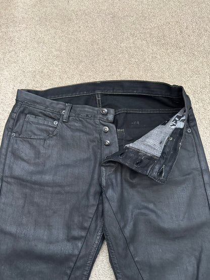 SS13 Rick Owens DRKSHDW Black Waxed Detroit Cut Denim Jeans