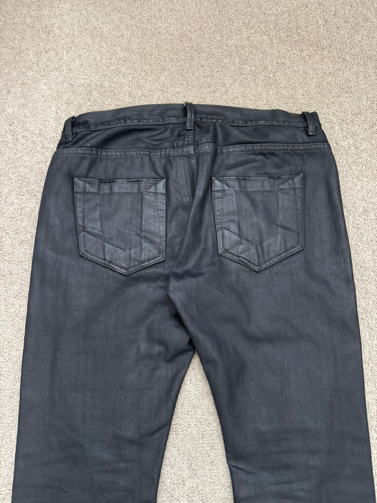 SS13 Rick Owens DRKSHDW Black Waxed Detroit Cut Denim Jeans