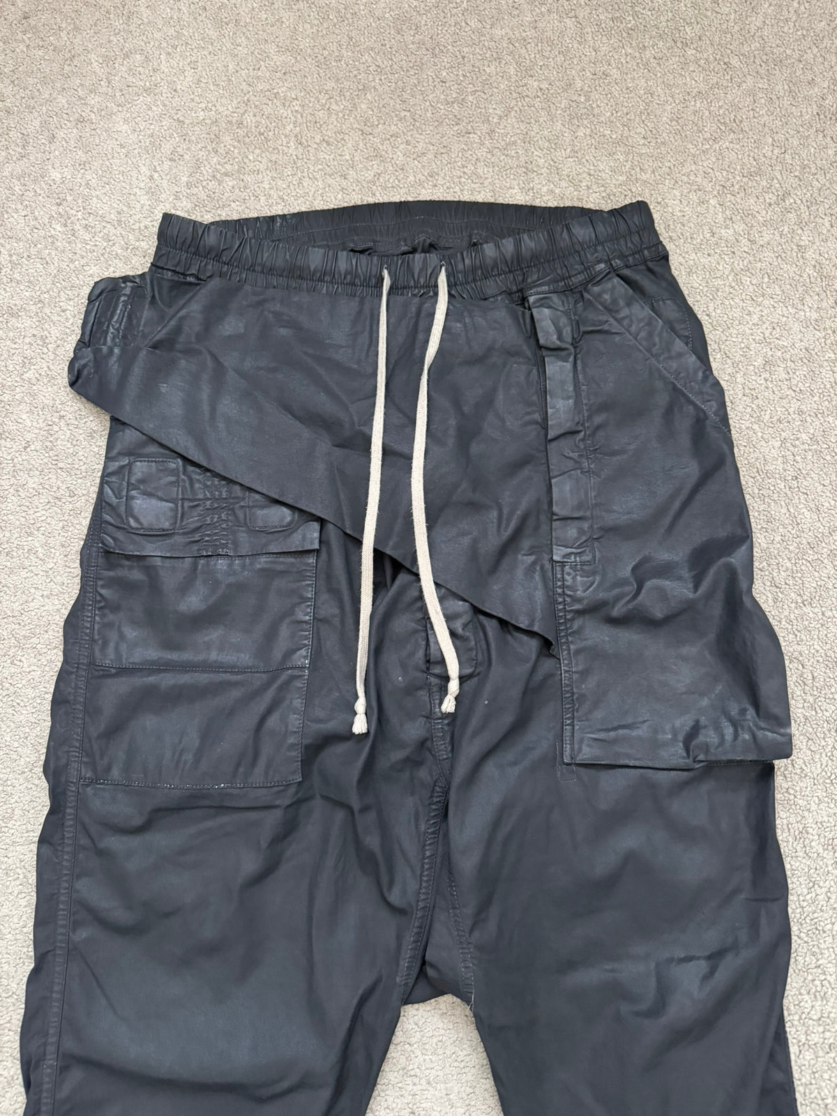 SS14 Rick Owens DRKSHDW Black Mineral Waxed Memphis Cargo Pants
