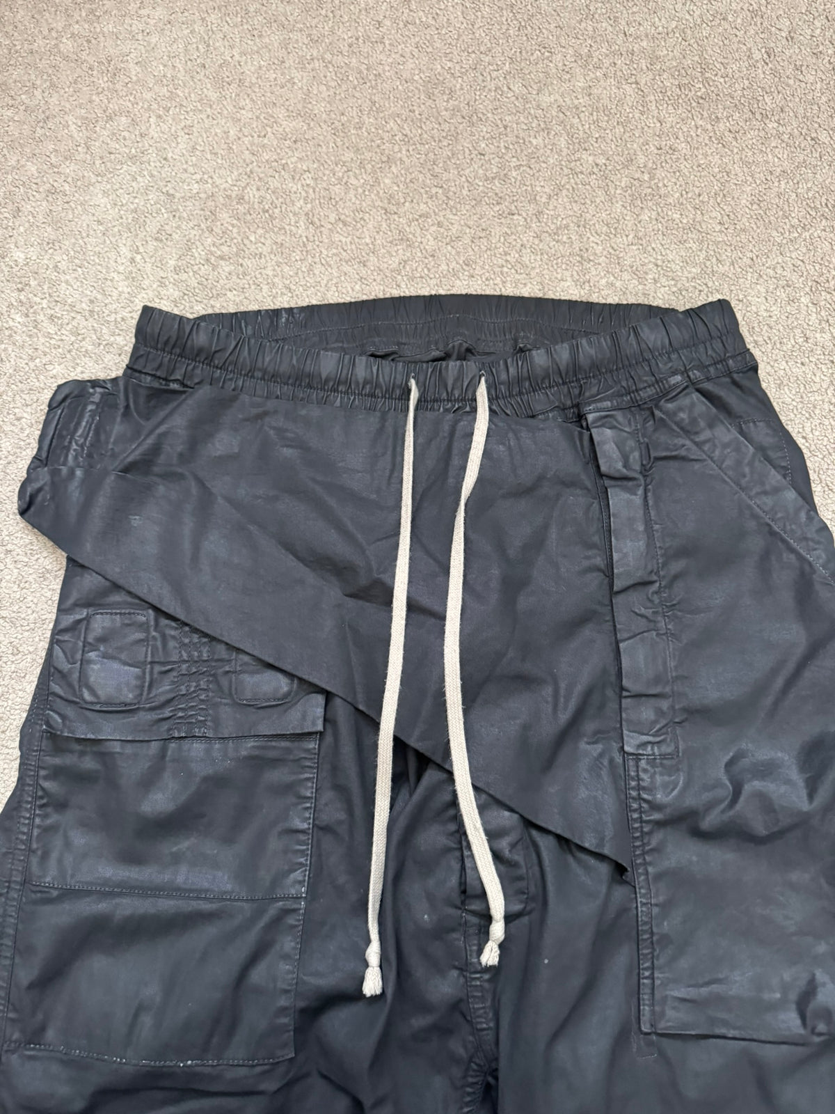 SS14 Rick Owens DRKSHDW Black Mineral Waxed Memphis Cargo Pants