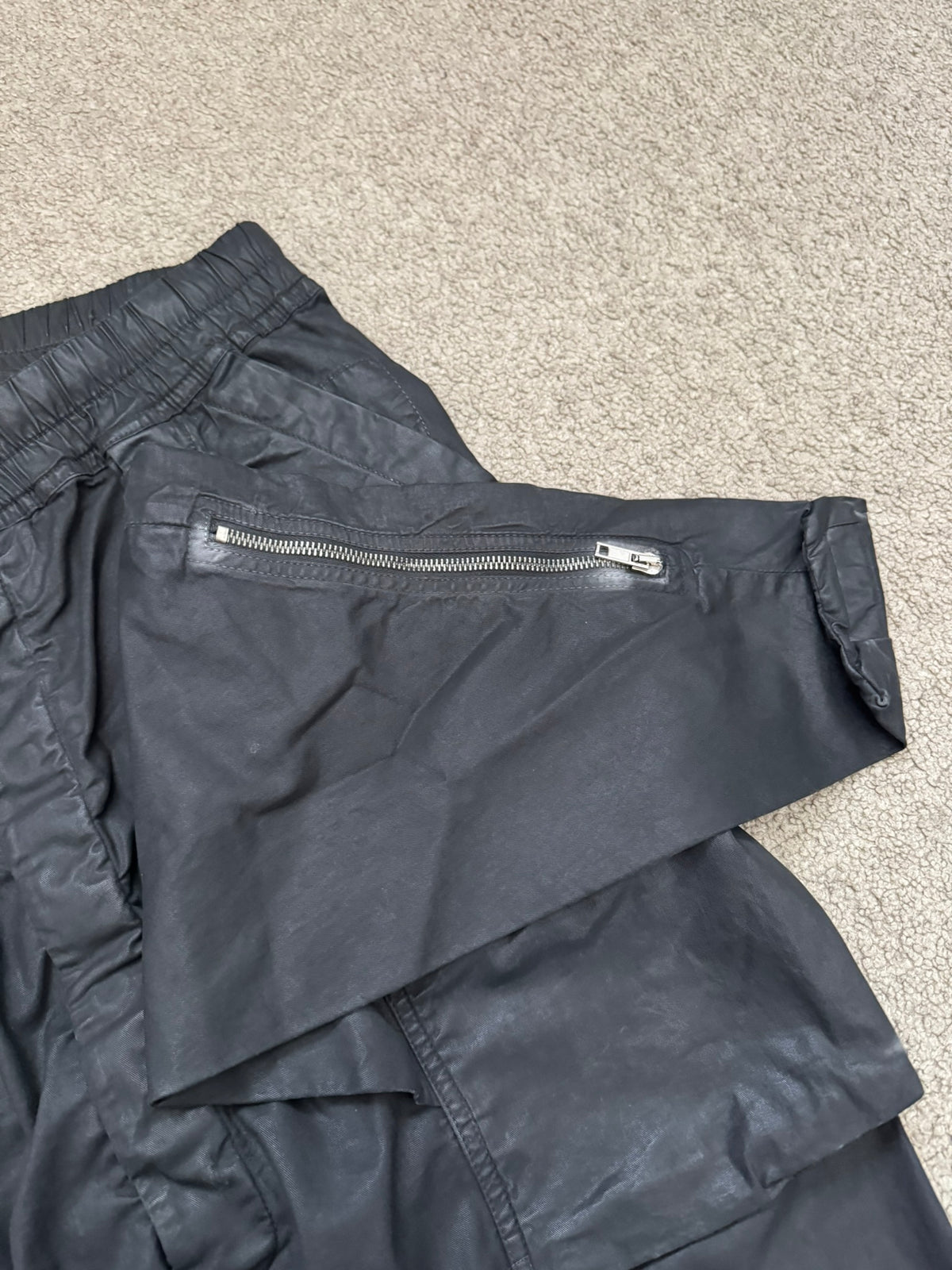 SS14 Rick Owens DRKSHDW Black Mineral Waxed Memphis Cargo Pants