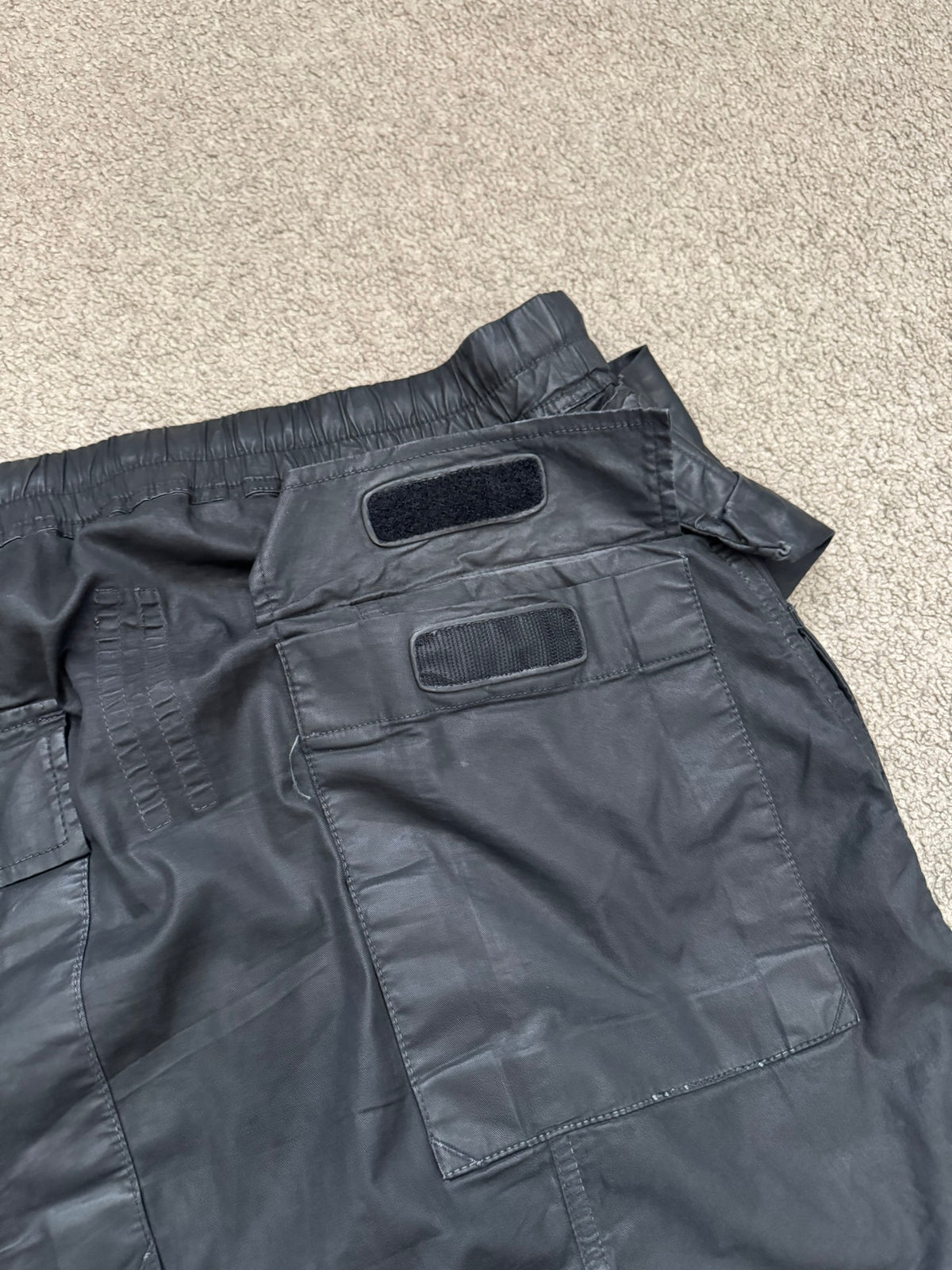 SS14 Rick Owens DRKSHDW Black Mineral Waxed Memphis Cargo Pants