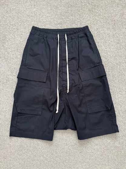 FW17 Rick Owens DRKSHDW "Glitter" Black Cargo Pods Shorts