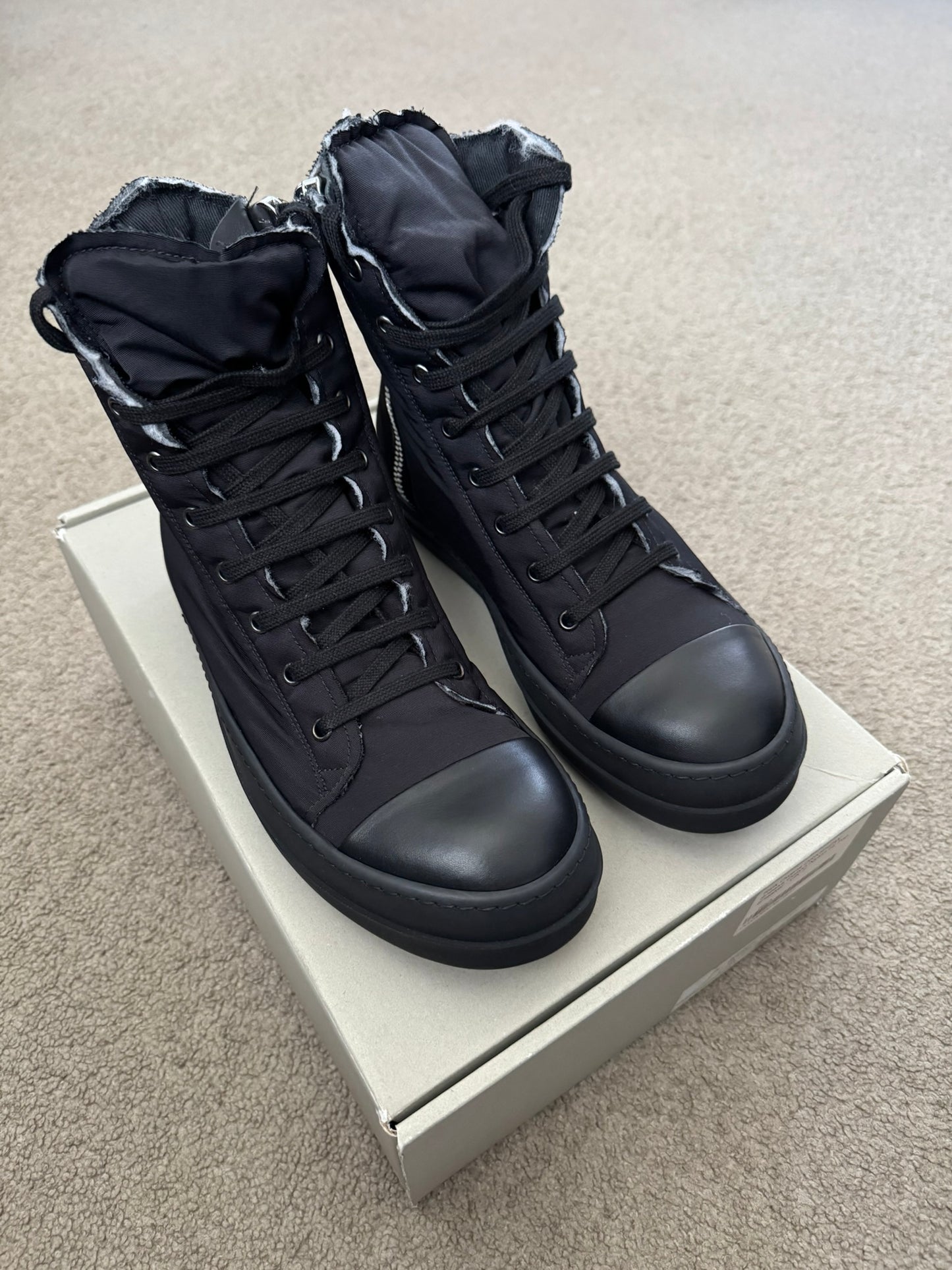 FW21 Rick Owens DRKSHDW Triple Black Nylon Ramones Sneakers