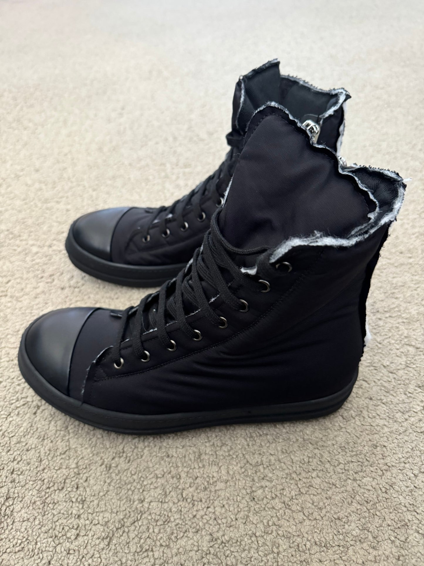 FW21 Rick Owens DRKSHDW Triple Black Nylon Ramones Sneakers