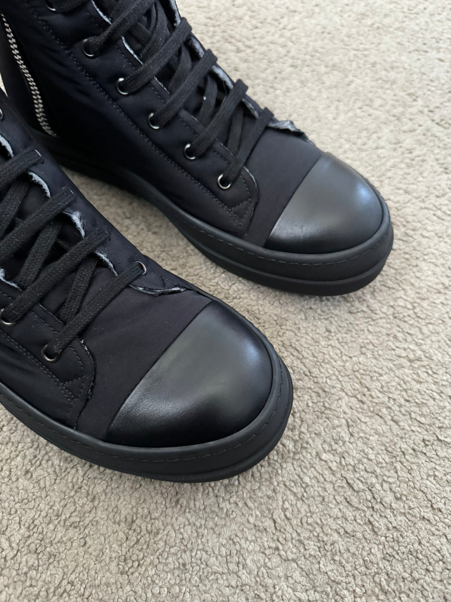 FW21 Rick Owens DRKSHDW Triple Black Nylon Ramones Sneakers