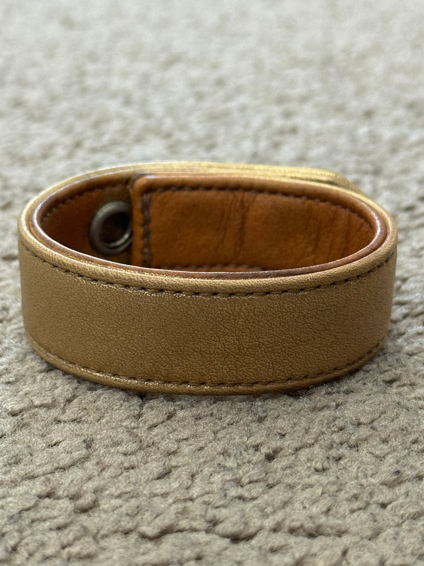 Chrome Heart 3 Rhodium Silver Cross Snap Gold Leather Bracelet