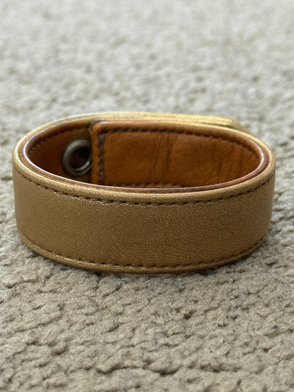 Chrome Heart 3 Rhodium Silver Cross Snap Gold Leather Bracelet