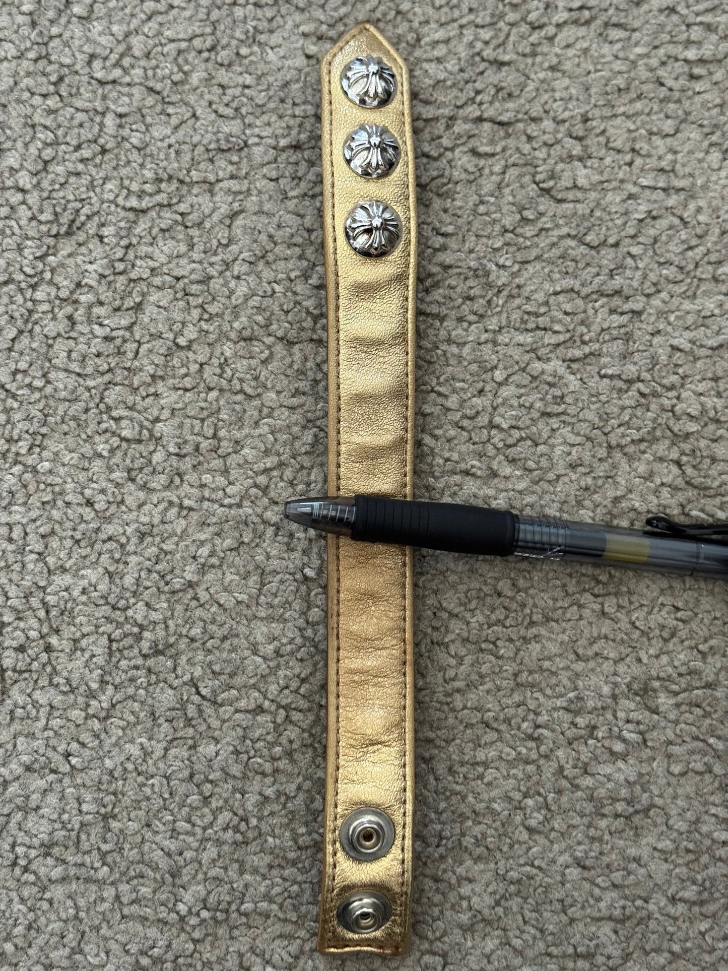 Chrome Heart 3 Rhodium Silver Cross Snap Gold Leather Bracelet