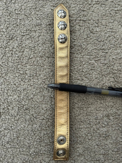 Chrome Heart 3 Rhodium Silver Cross Snap Gold Leather Bracelet