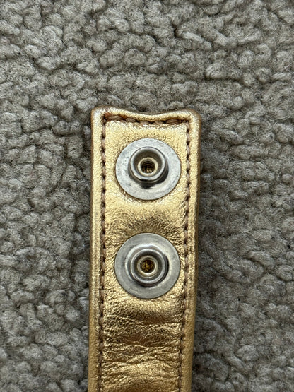 Chrome Heart 3 Rhodium Silver Cross Snap Gold Leather Bracelet