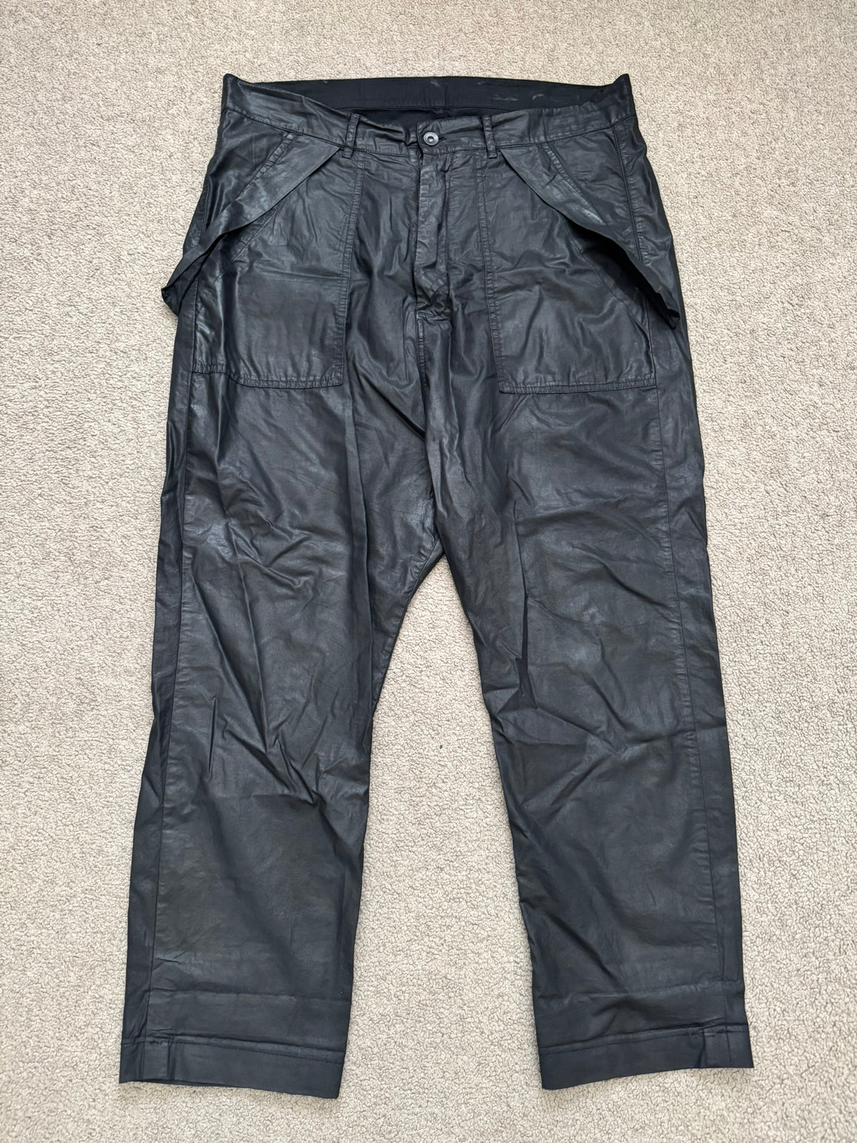 SS15 Rick Owens DRKSHDW Black Waxed Poplin Cargo Pants
