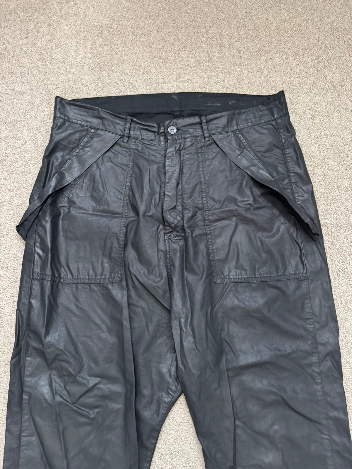 SS15 Rick Owens DRKSHDW Black Waxed Poplin Cargo Pants