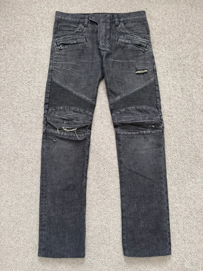 Balmain by Olivier Rousteing Distressed Zip Biker Denim Jeans