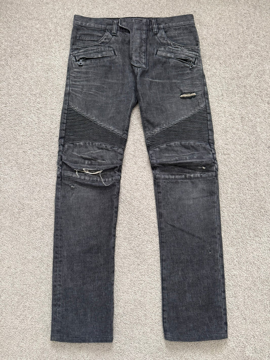 Balmain by Olivier Rousteing Distressed Zip Biker Denim Jeans