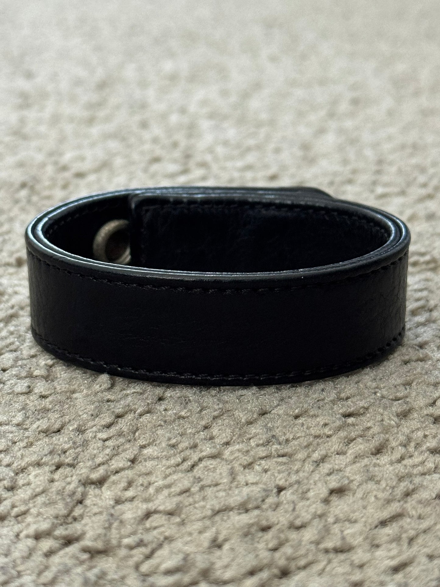 Chrome Hearts 3 Silver Cross Snap Button Black Leather Bracelet