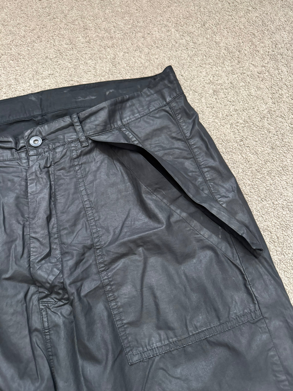 SS15 Rick Owens DRKSHDW Black Waxed Poplin Cargo Pants