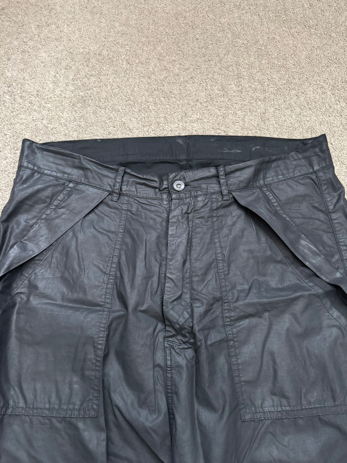 SS15 Rick Owens DRKSHDW Black Waxed Poplin Cargo Pants