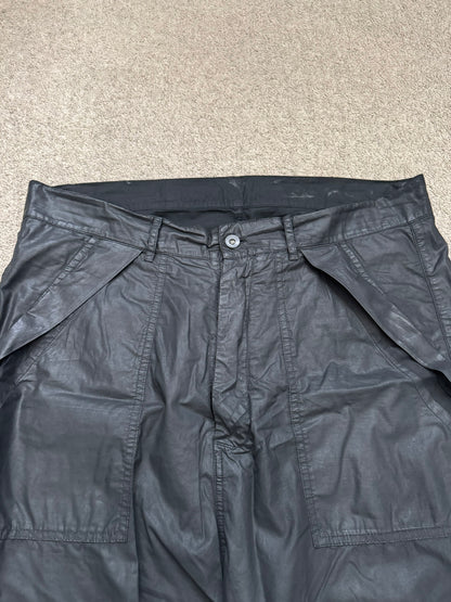 SS15 Rick Owens DRKSHDW Black Waxed Poplin Cargo Pants