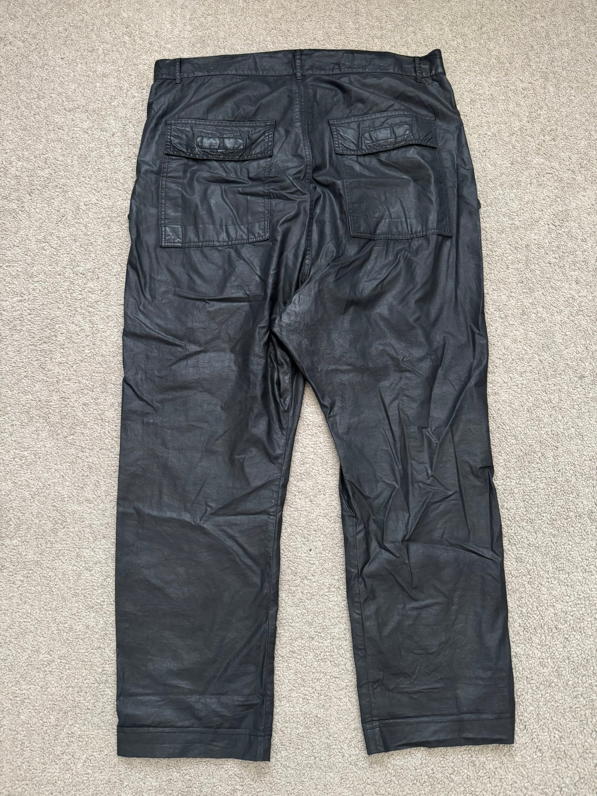 SS15 Rick Owens DRKSHDW Black Waxed Poplin Cargo Pants