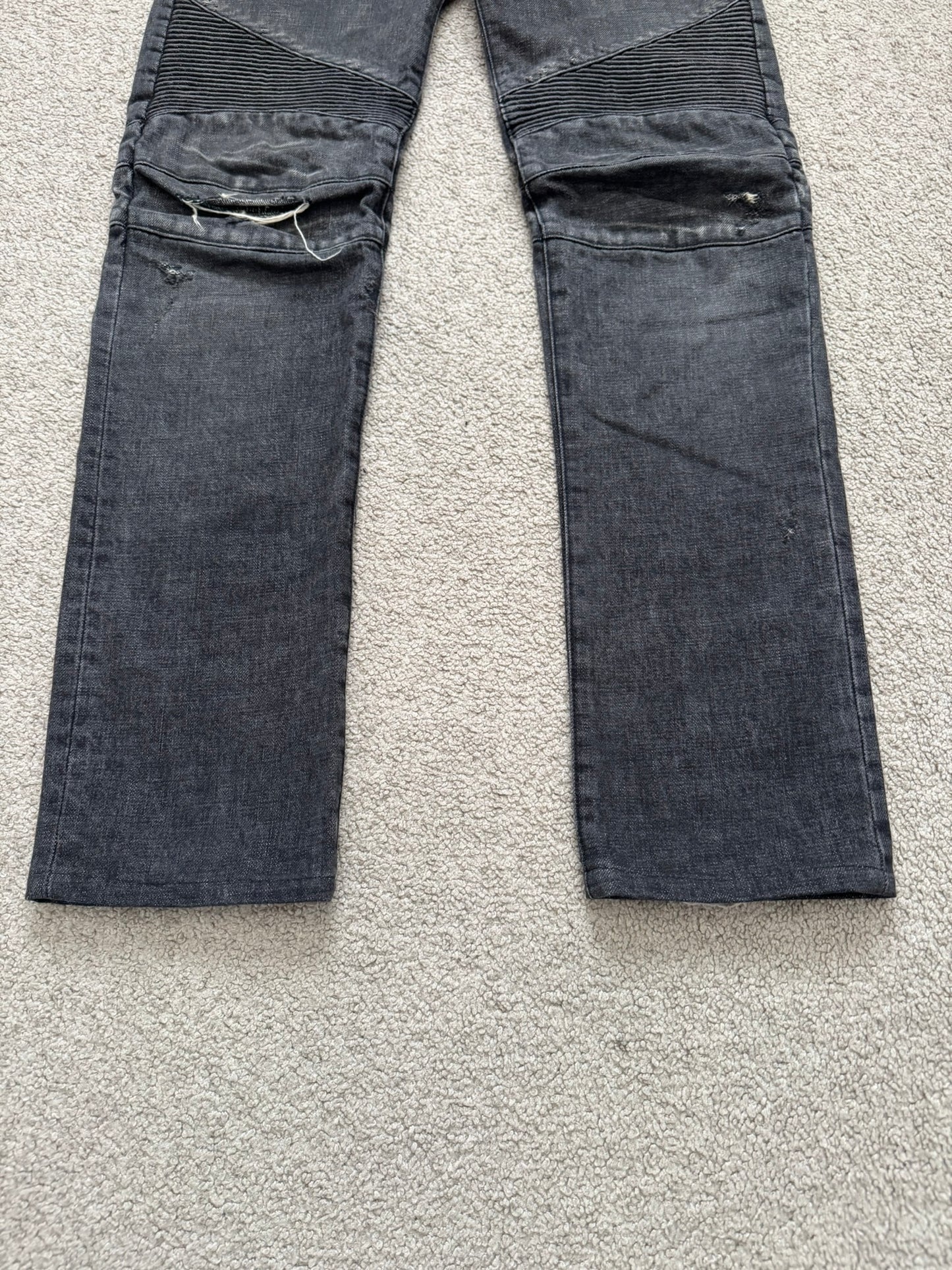 Balmain by Olivier Rousteing Distressed Zip Biker Denim Jeans