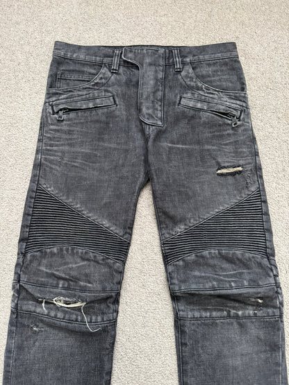 Balmain by Olivier Rousteing Distressed Zip Biker Denim Jeans
