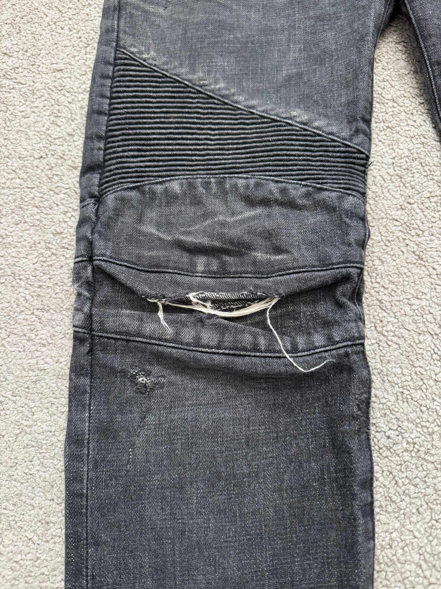 Balmain by Olivier Rousteing Distressed Zip Biker Denim Jeans