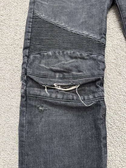 Balmain by Olivier Rousteing Distressed Zip Biker Denim Jeans