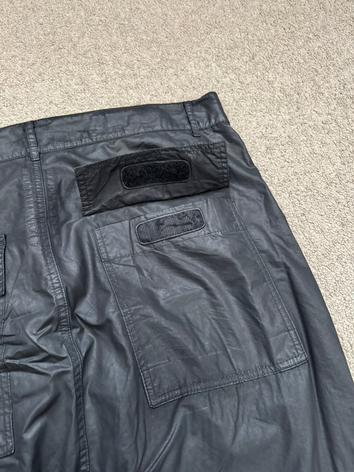 SS15 Rick Owens DRKSHDW Black Waxed Poplin Cargo Pants