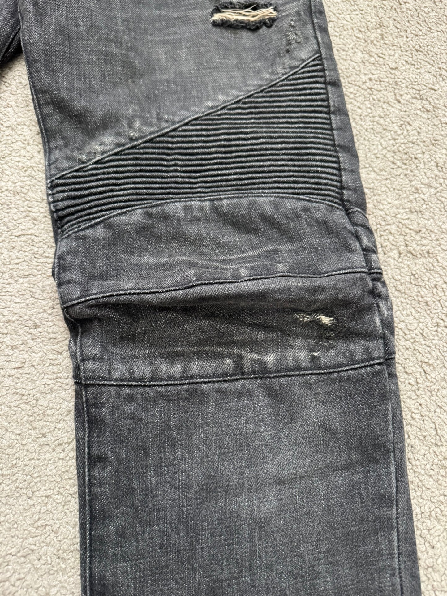 Balmain by Olivier Rousteing Distressed Zip Biker Denim Jeans