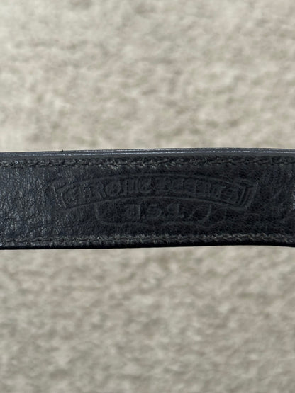 Chrome Hearts 3 Silver Cross Snap Button Black Leather Bracelet