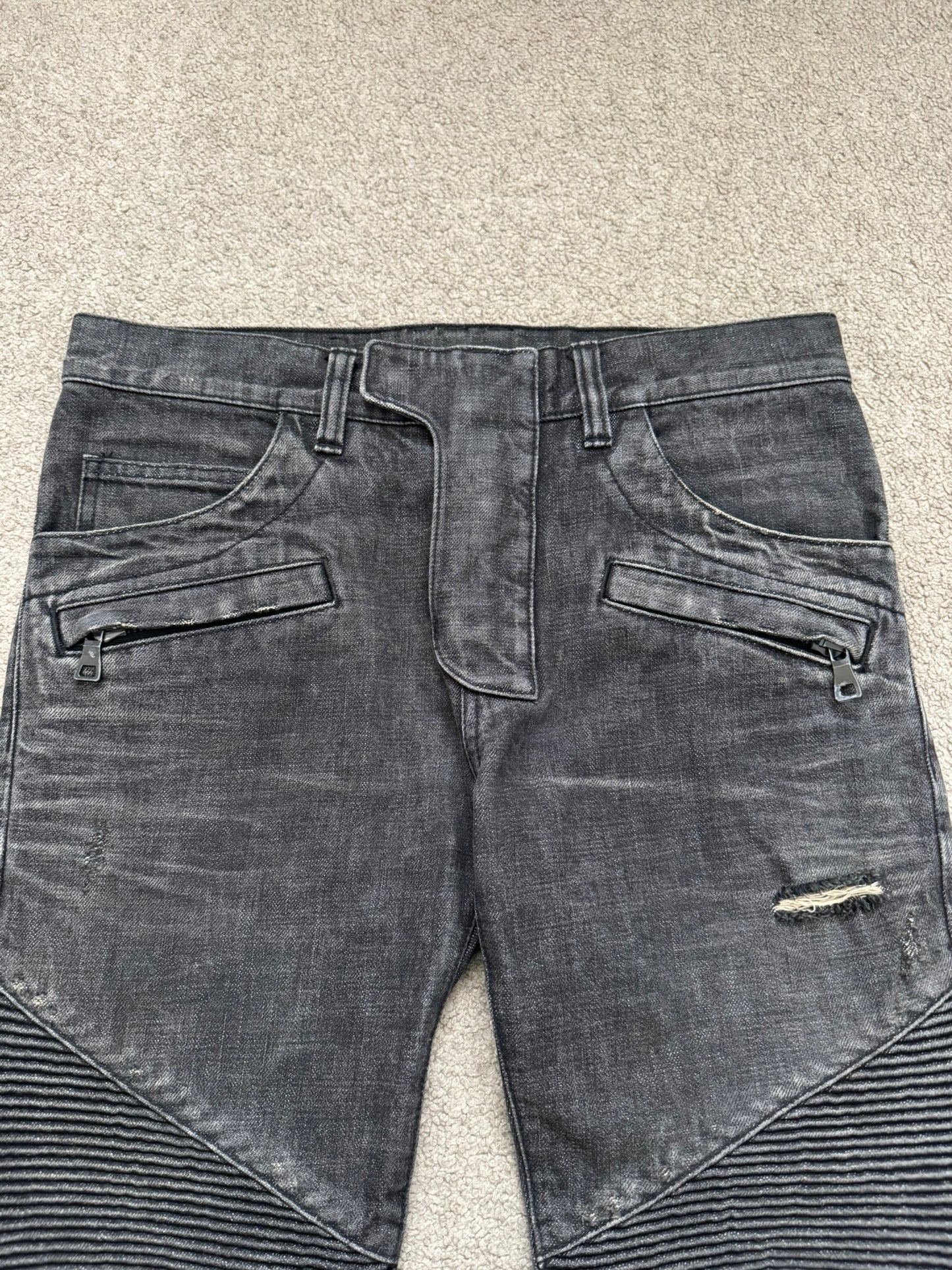 Balmain by Olivier Rousteing Distressed Zip Biker Denim Jeans