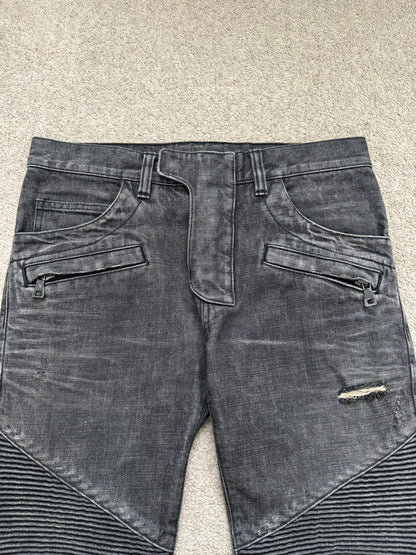 Balmain by Olivier Rousteing Distressed Zip Biker Denim Jeans