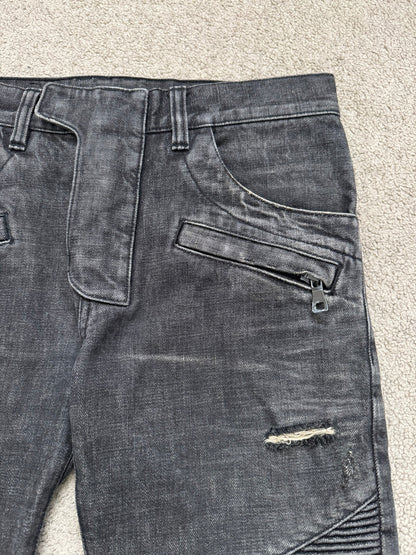 Balmain by Olivier Rousteing Distressed Zip Biker Denim Jeans