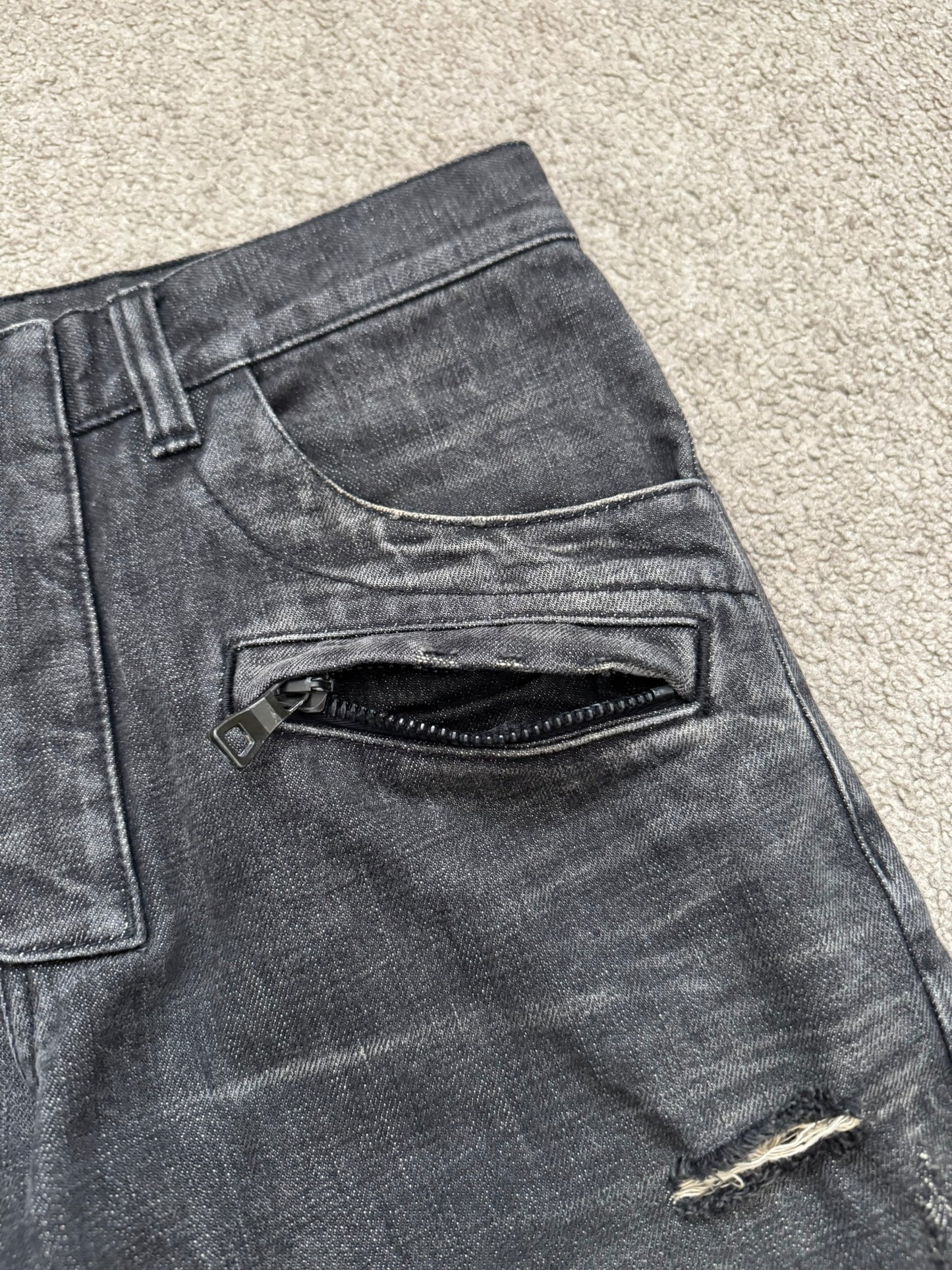 Balmain by Olivier Rousteing Distressed Zip Biker Denim Jeans