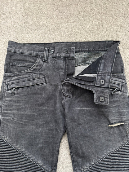 Balmain by Olivier Rousteing Distressed Zip Biker Denim Jeans