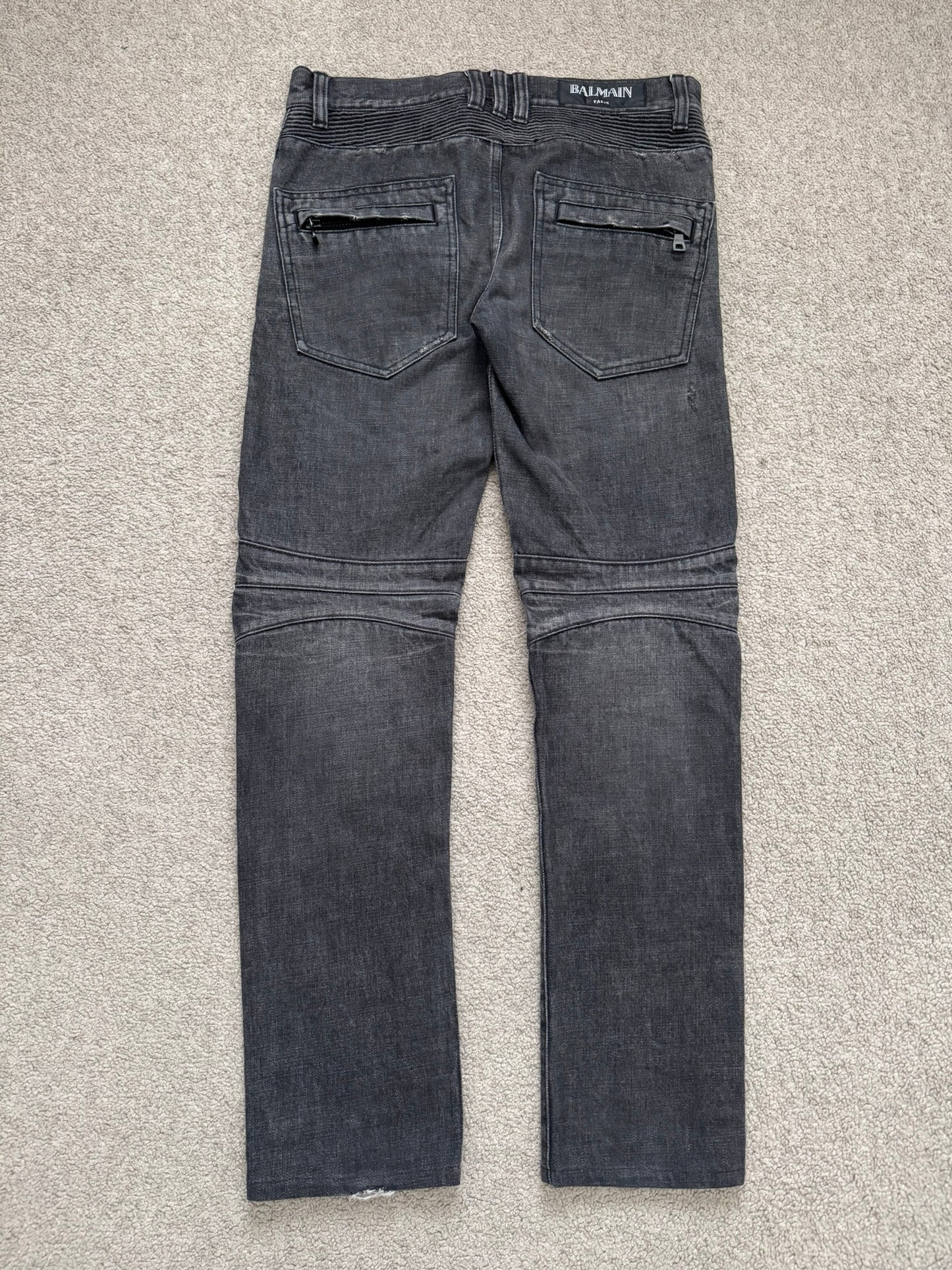 Balmain by Olivier Rousteing Distressed Zip Biker Denim Jeans