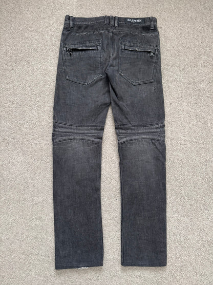 Balmain by Olivier Rousteing Distressed Zip Biker Denim Jeans